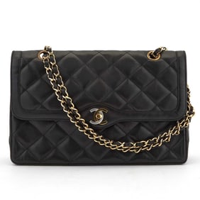 Chanel Quilted Black Lambskin Double Flap Bag