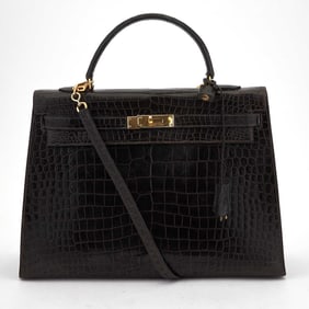 Hermès Brown Porosus Crocodile Kelly 35 Bag
