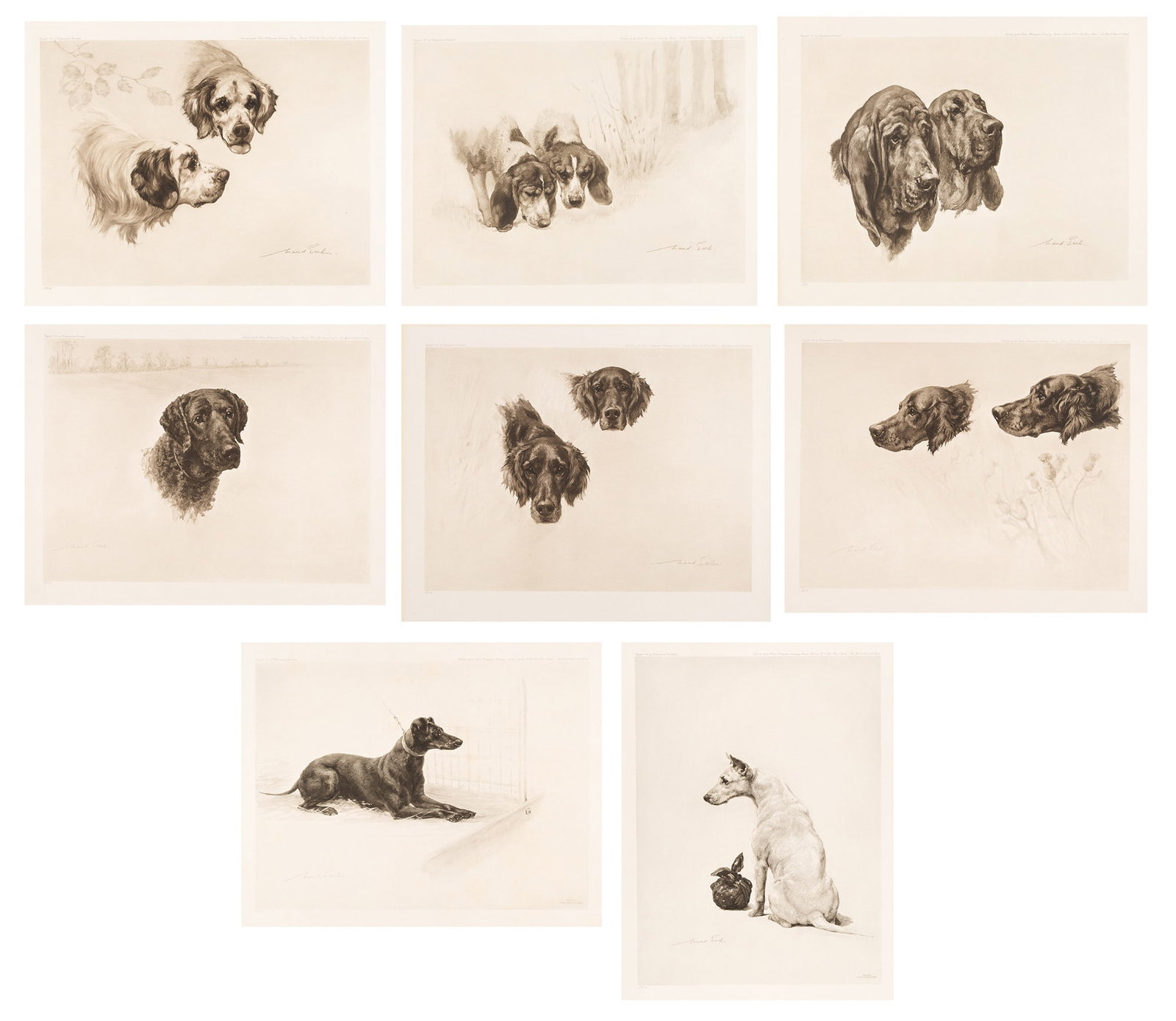 Maud Earl (1863-1943): FORESTERS; PUZZLING IT OUT; DETECTIVES; SERVING THE GUNS, PRESTON RATTLER; BETTER THAN RUBIE; GORDON HIGHLANDERS; A POSITION OF TRUST; A SLAVE OF THE RING Eight photogravures, 1902 and 1903, six from 