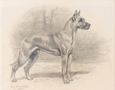 Edwin Megargee: American, 1883-1958 Great Dane Signed Edwin Megargee (ll) Pencil on paper 7 x 8 3/4 inches (17.8 x 22.2 cm) Provenance: William Secord Gallery, New York