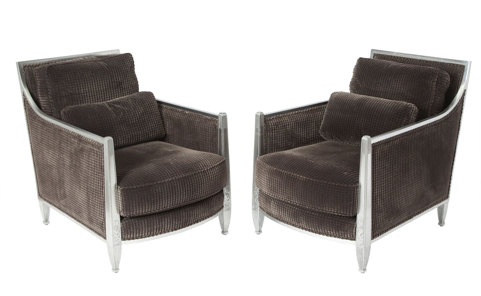 Pair of Art Deco Style Silver Painted Wood Chairs (1 of 4)