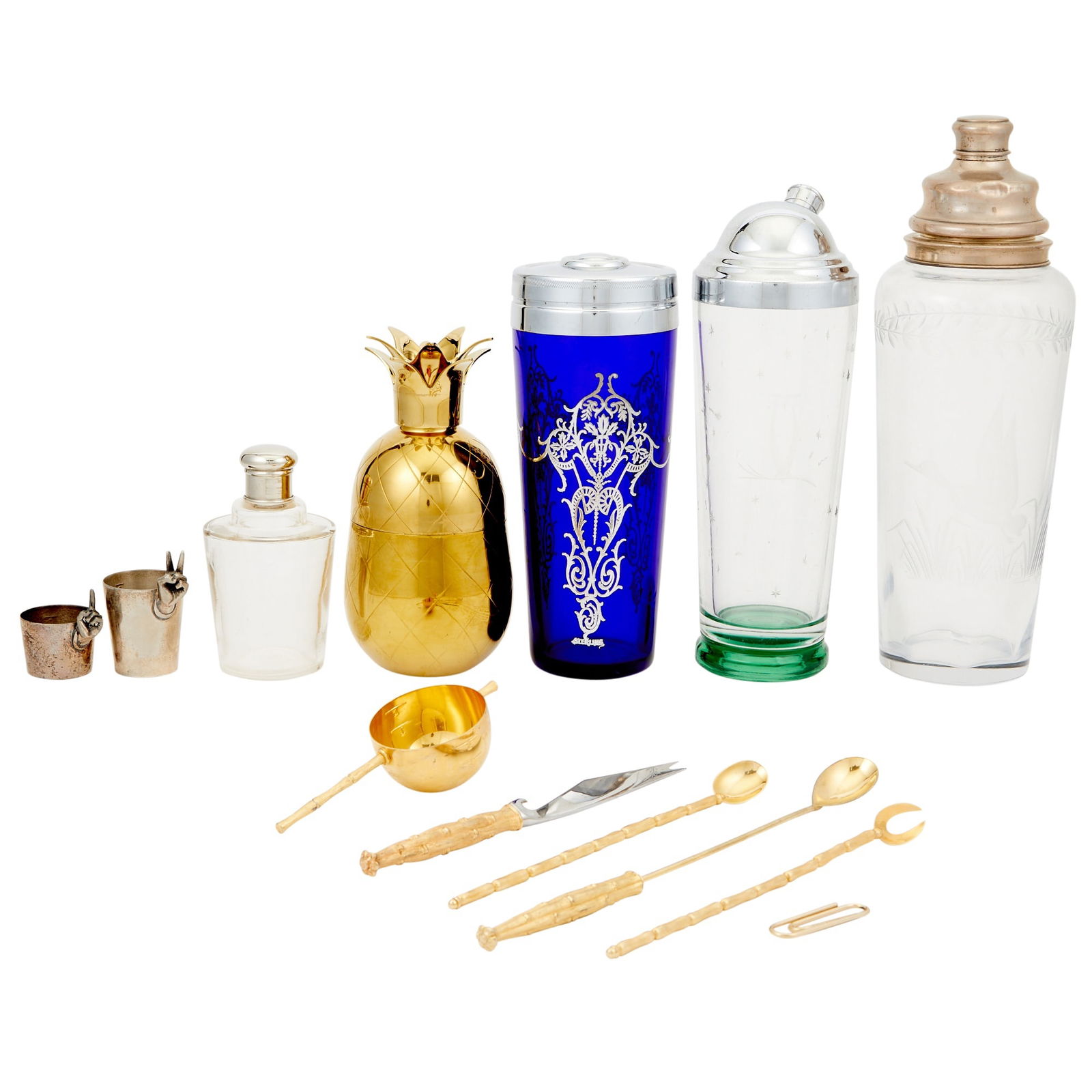 Group of Glass and Metal Cocktail Shakers and Bar Accessories 20th Century (1 of 3)