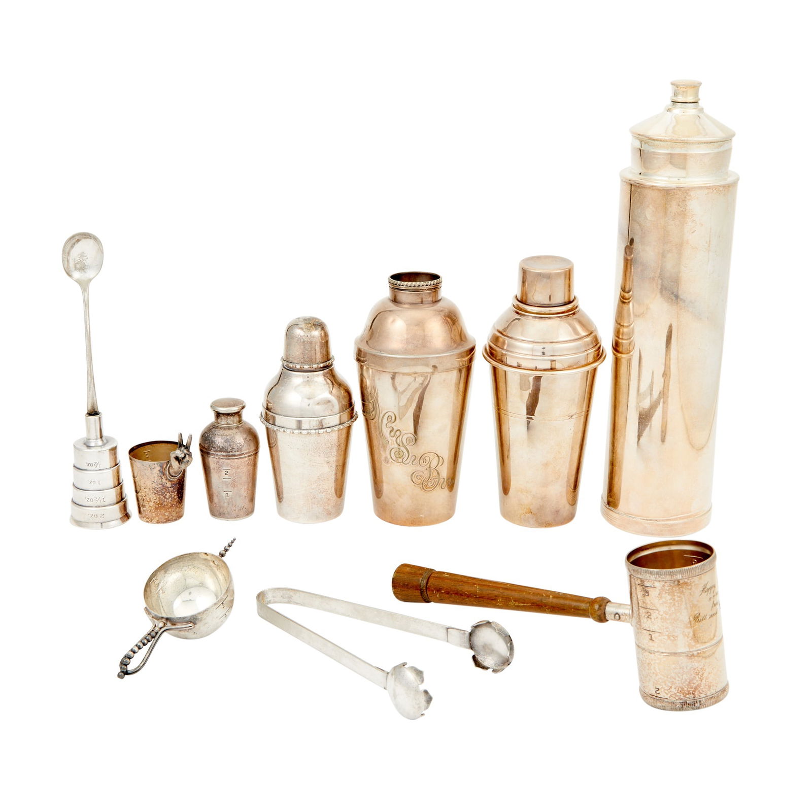 Group of Silver Plated and Metal Cocktail Shakers and Bar Accessories 20th Century (1 of 3)