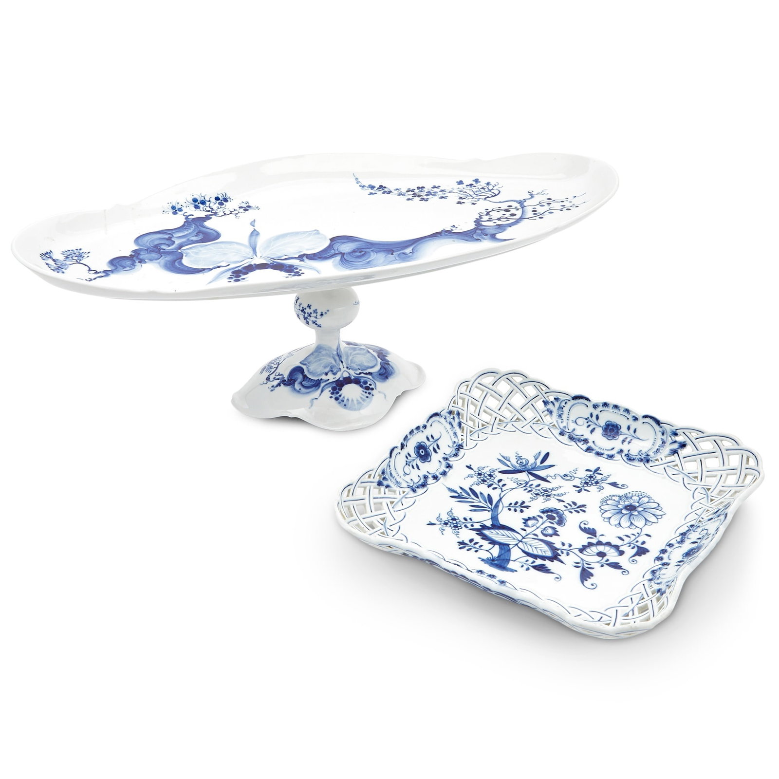 Meissen Porcelain Footed Centerpiece Together with a Meissen Porcelain Reticulated Serving Dish (1 of 2)