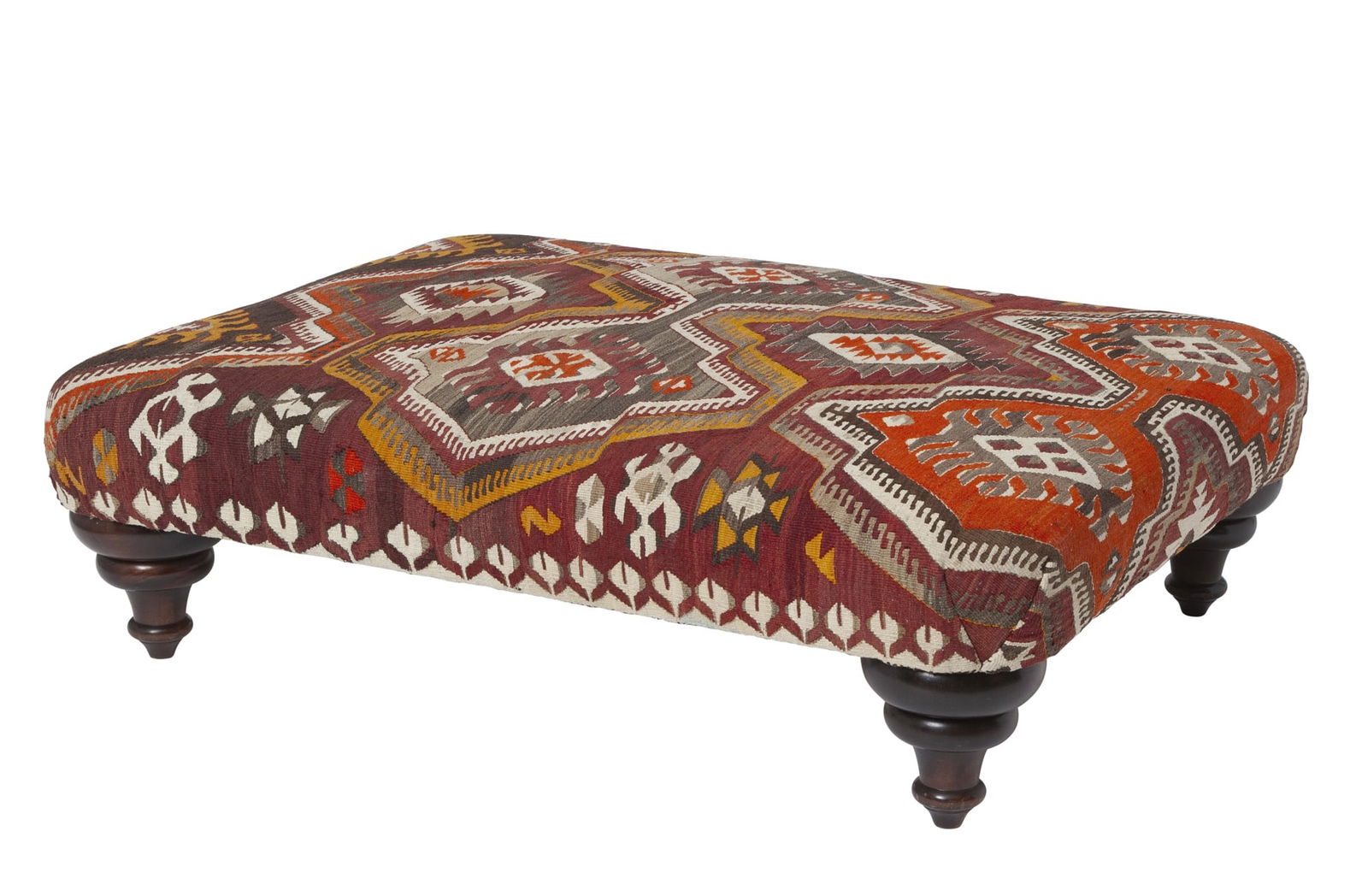 George Smith Kilim Upholstered Mahogany Ottoman (1 of 7)