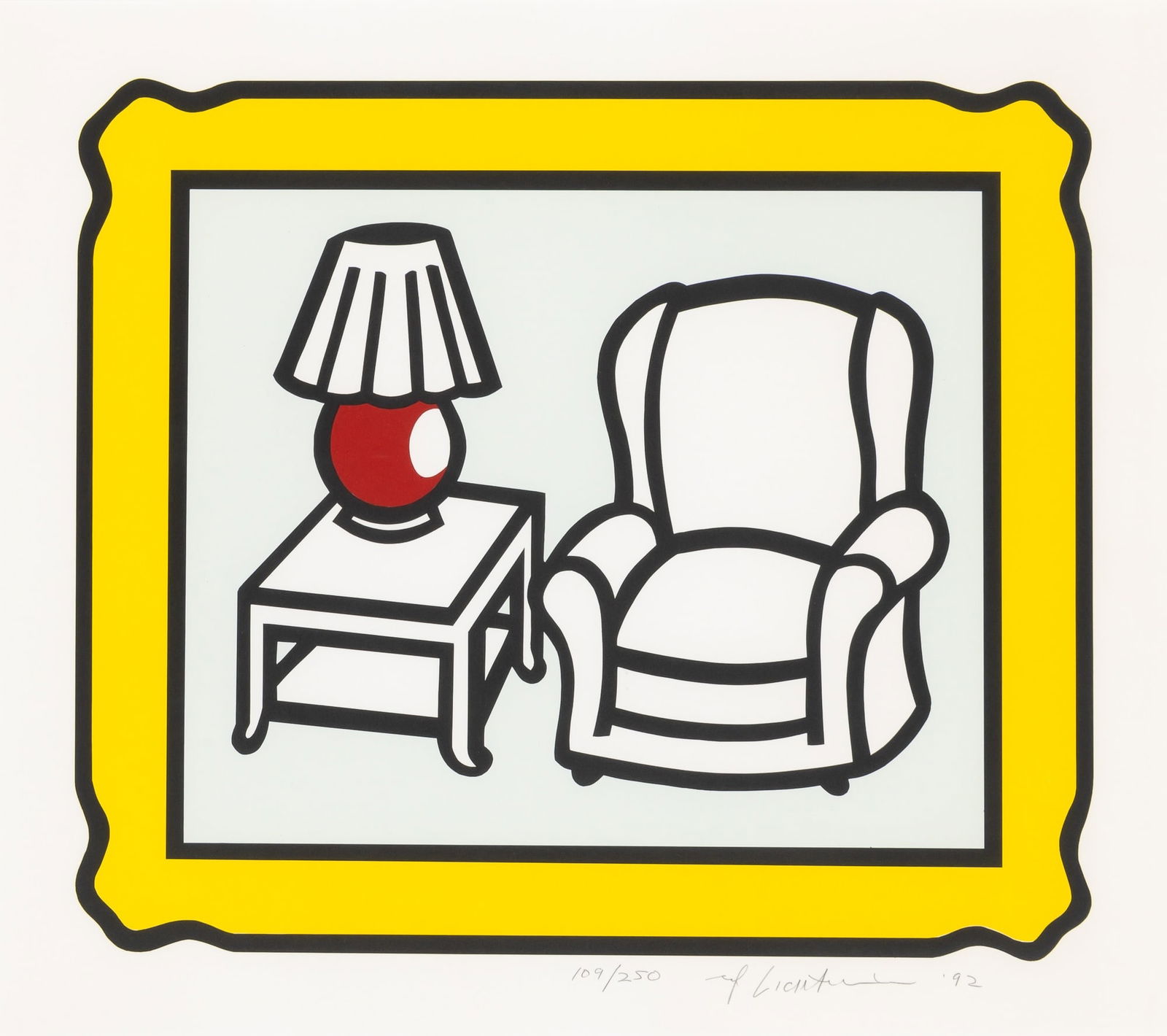 Roy Lichtenstein (1923-1997): RED LAMP (CORLETT 279)Color lithograph, 1992, on Rives BFK paper, signed, dated and numbered 109/250 in pencil, printed by Tyler Graphics Ltd., Mount Kisco, New York, and with their blindstamp, publis