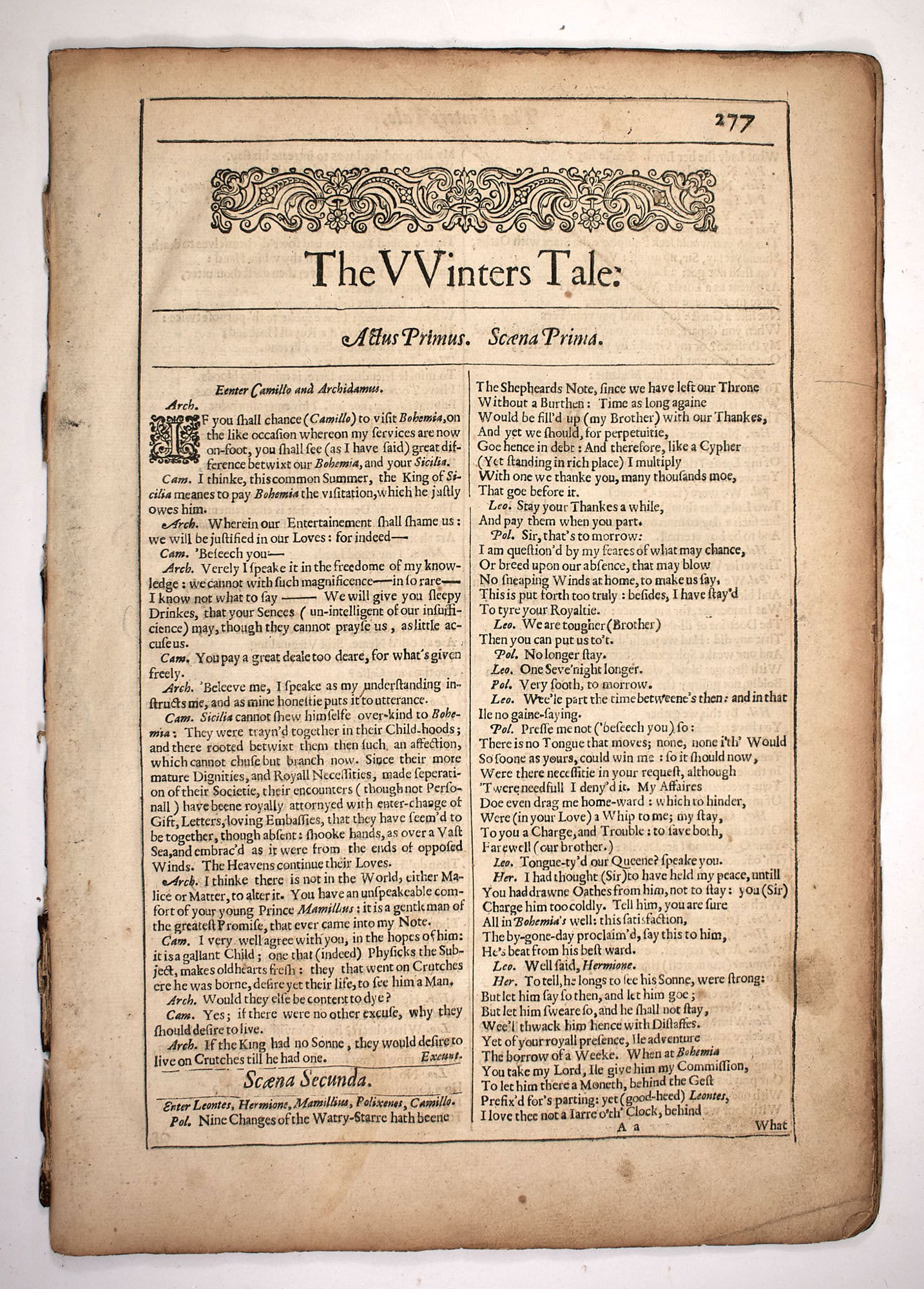 Shakespeare's Winter's Tale from the 1632 Second Folio (1 of 2)