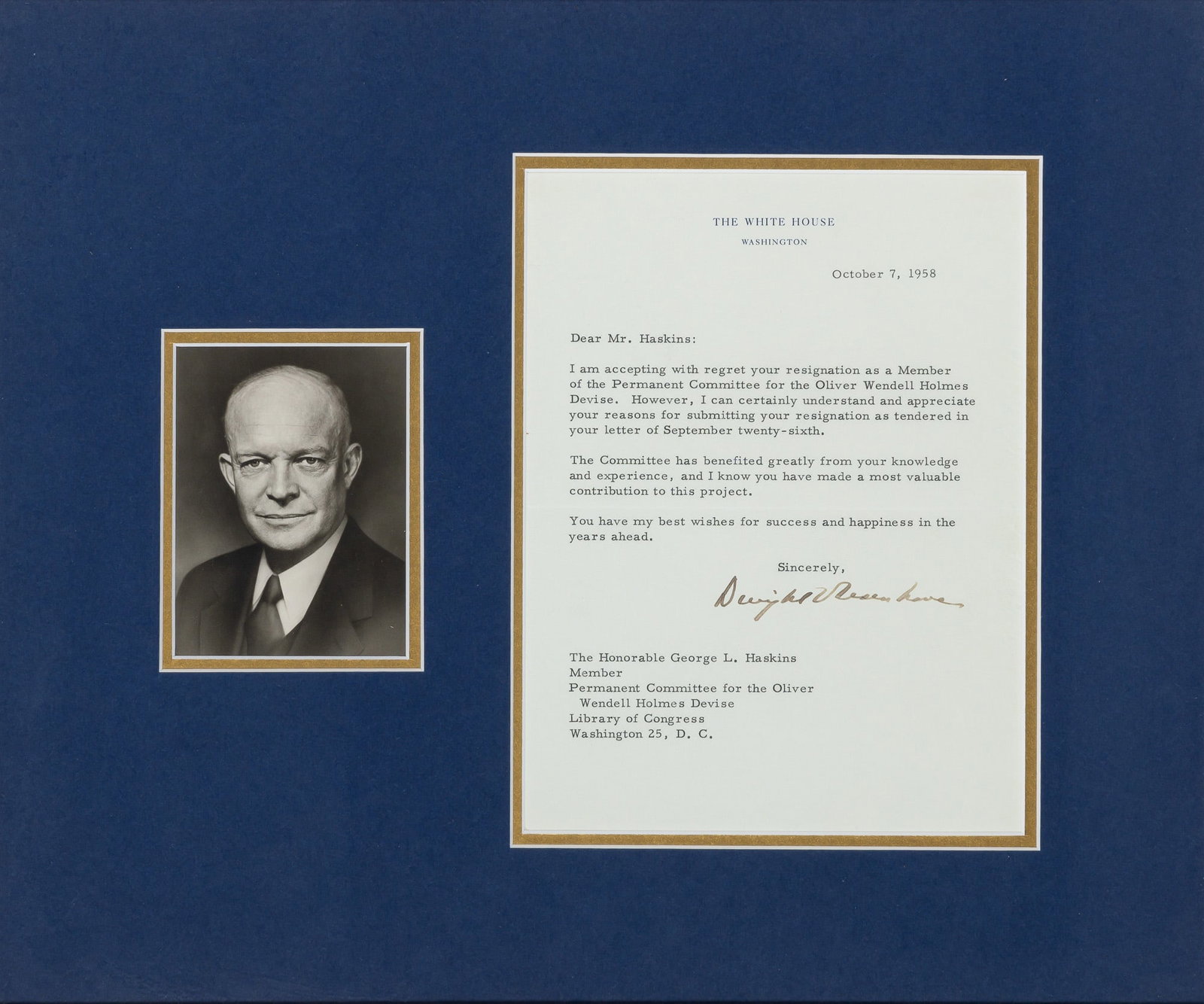 A Dwight D. Eisenhower signed letter as President (1 of 4)