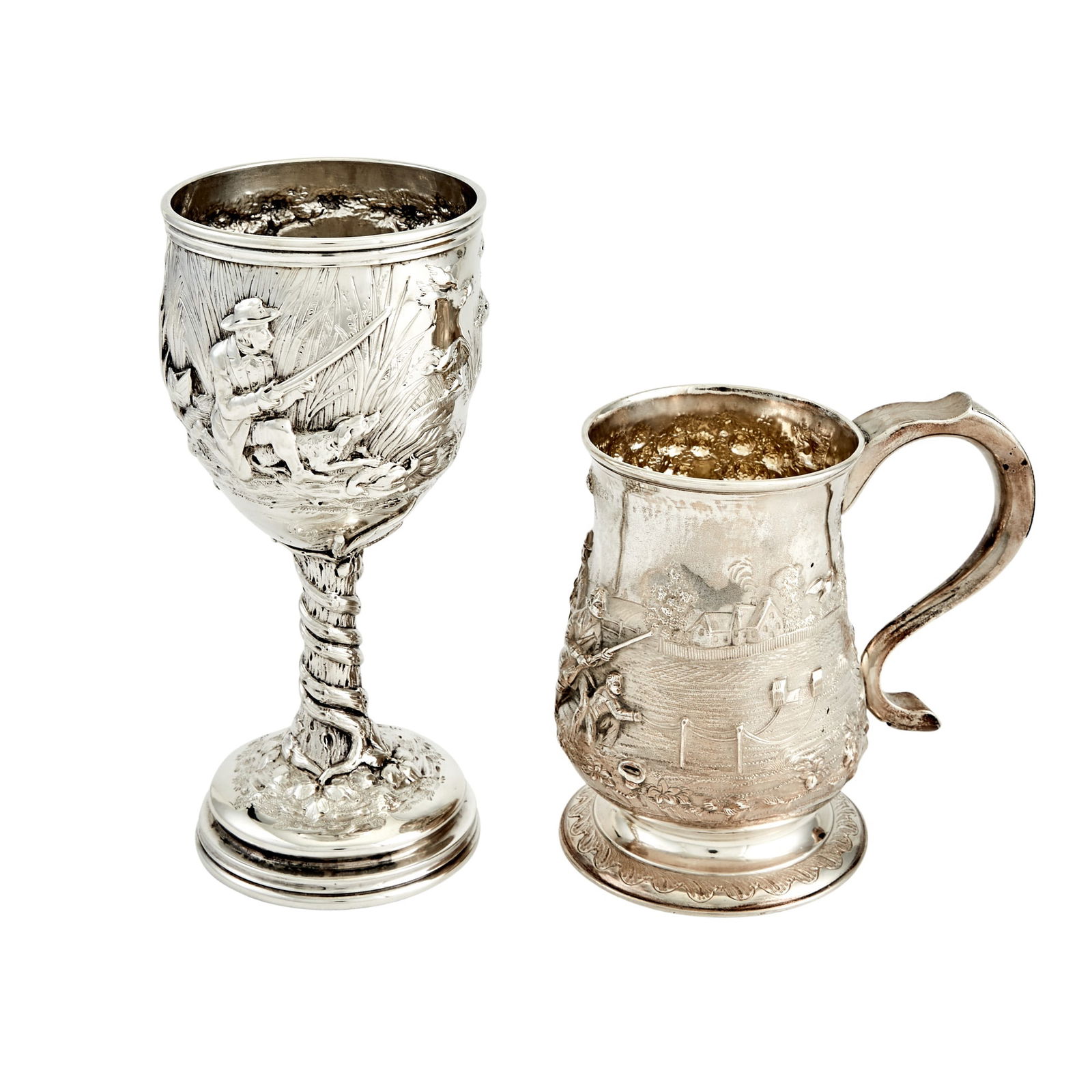 George III Sterling Silver Hunt Mug and a Silver Plated Hunt Goblet The mug John Langlands, (1 of 4)