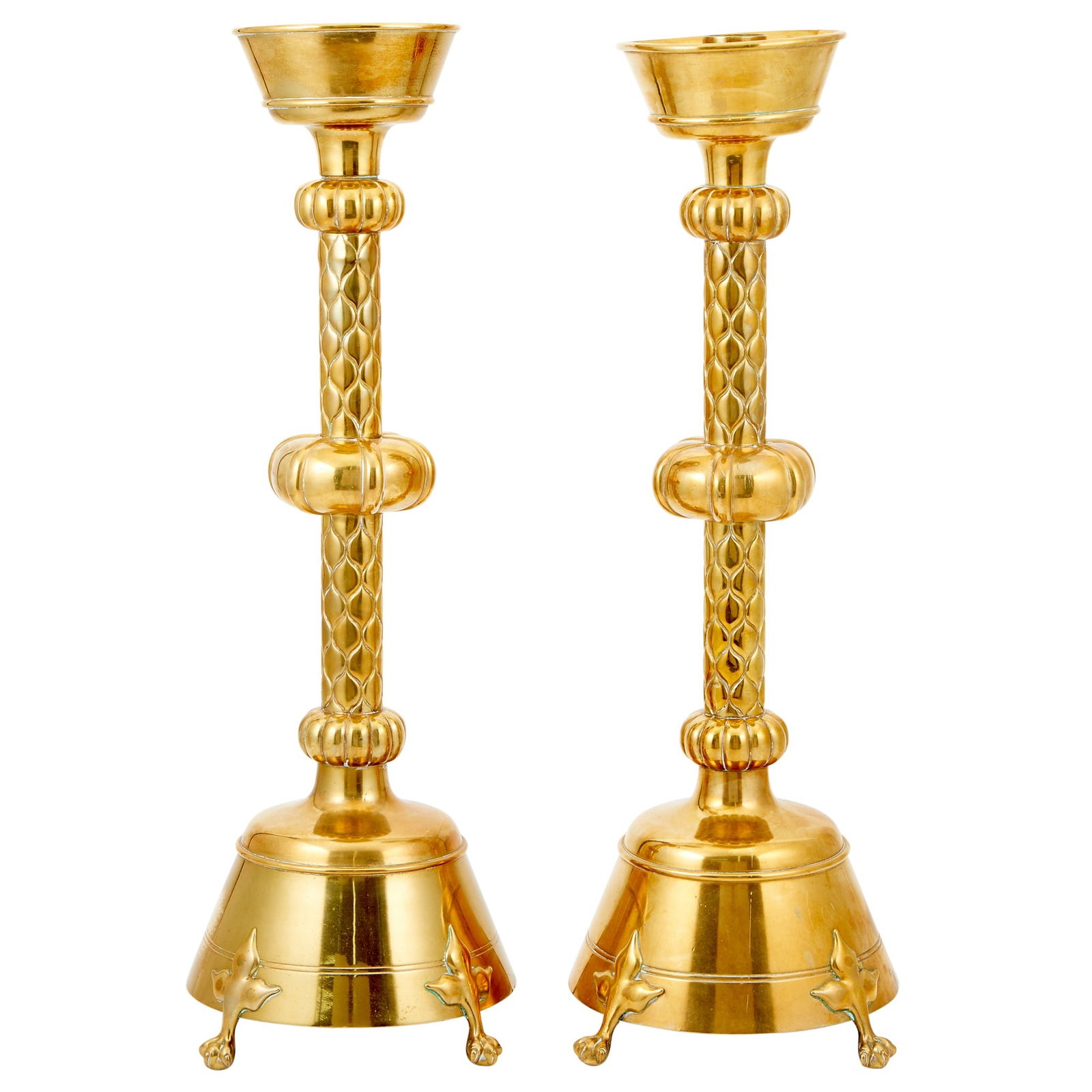 Pair of Oversize Gothic Style Solid Brass Candlesticks (1 of 3)