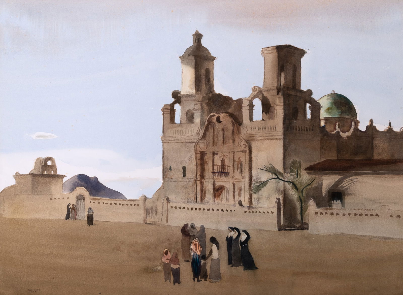 Millard Owen Sheets: Estate / Collection: Estate of Bartlett Burnap American, 1907-1989Mission an Xavier, 1937Signed Millard Sheets and dated 1937 (ll)Watercolor on paper23 x 30 3/4 inches (58.4 x 78.1 cm)