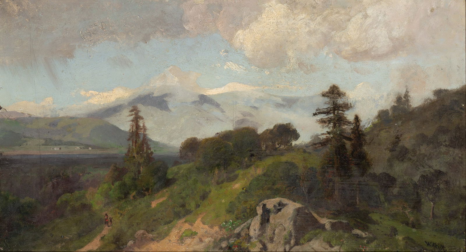William Keith: Estate / Collection: Estate of Bartlett Burnap American, 1838-1911LandscapeSigned W. Keith. (lr)Oil on paper mounted to panel10 1/4 x 18 1/4 inches (26 x 46.4 cm) Exhibited:(Possibly) Oakla