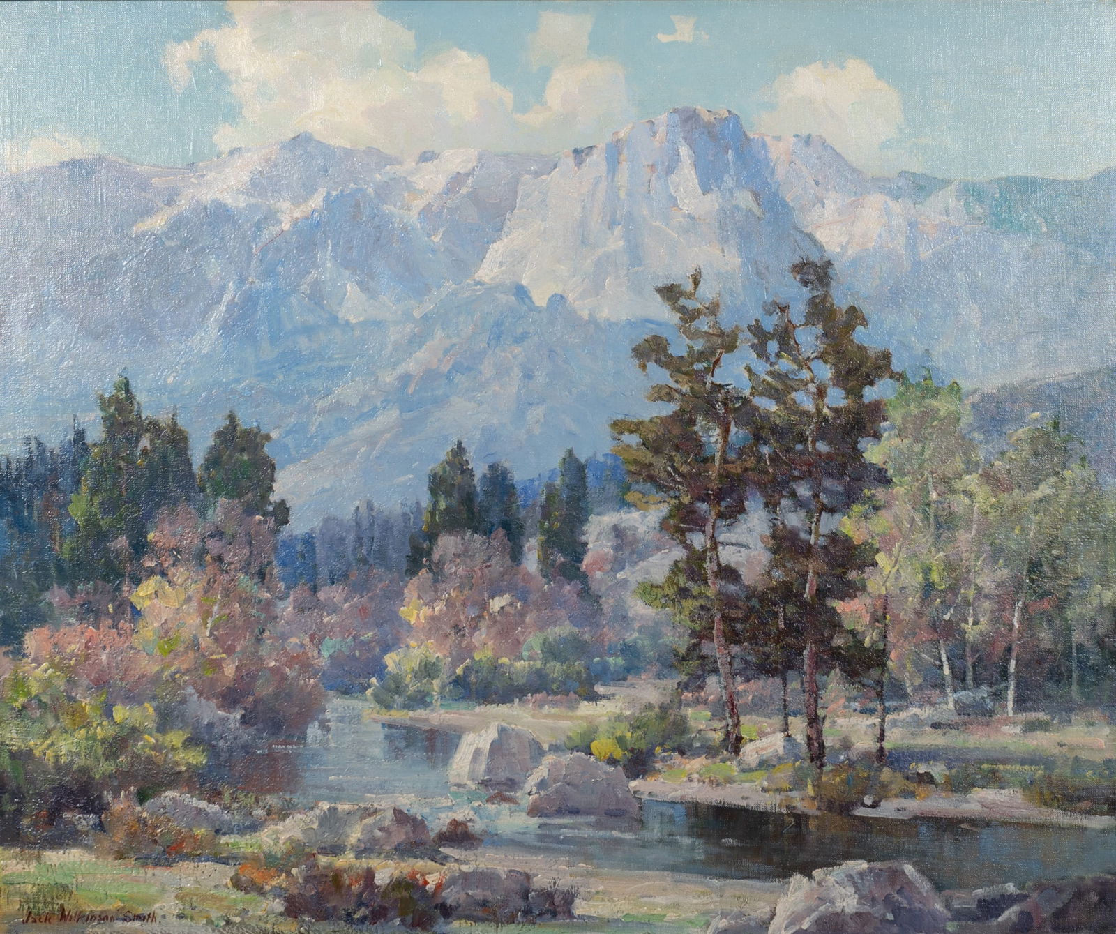 Jack Wilkinson Smith: Estate / Collection: Estate of Bartlett Burnap American, 1873-1949Sierra Autumn Signed Jack Wilkinson Smith. (ll)Oil on canvas25 x 30 1/2 inches (63.5 x 77.5 cm) Provenance:Sale, Bonhams, C