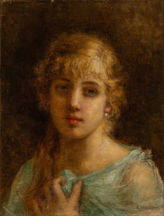 Alexej Alexejewitsch Harlamoff: Russian, 1840-1925 Portrait of the Young Opera Singer Felia Litvinne Signed A. Harlamoff. (lr) Oil on canvas 18 3/4 x 14 3/8 inches (47.6 x 36.5 cm) Provenance: Private collection, France, circa