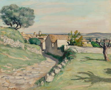 Albert Andre: French, 1869-1954 Laudun, Vu de l'Ouest, Chemin Montant Signed Albert André (ll); inscribed 11016 on the stretcher; also inscribed 13104. A. Andre/Laudun, vue de l'ouest, chemin montant on a