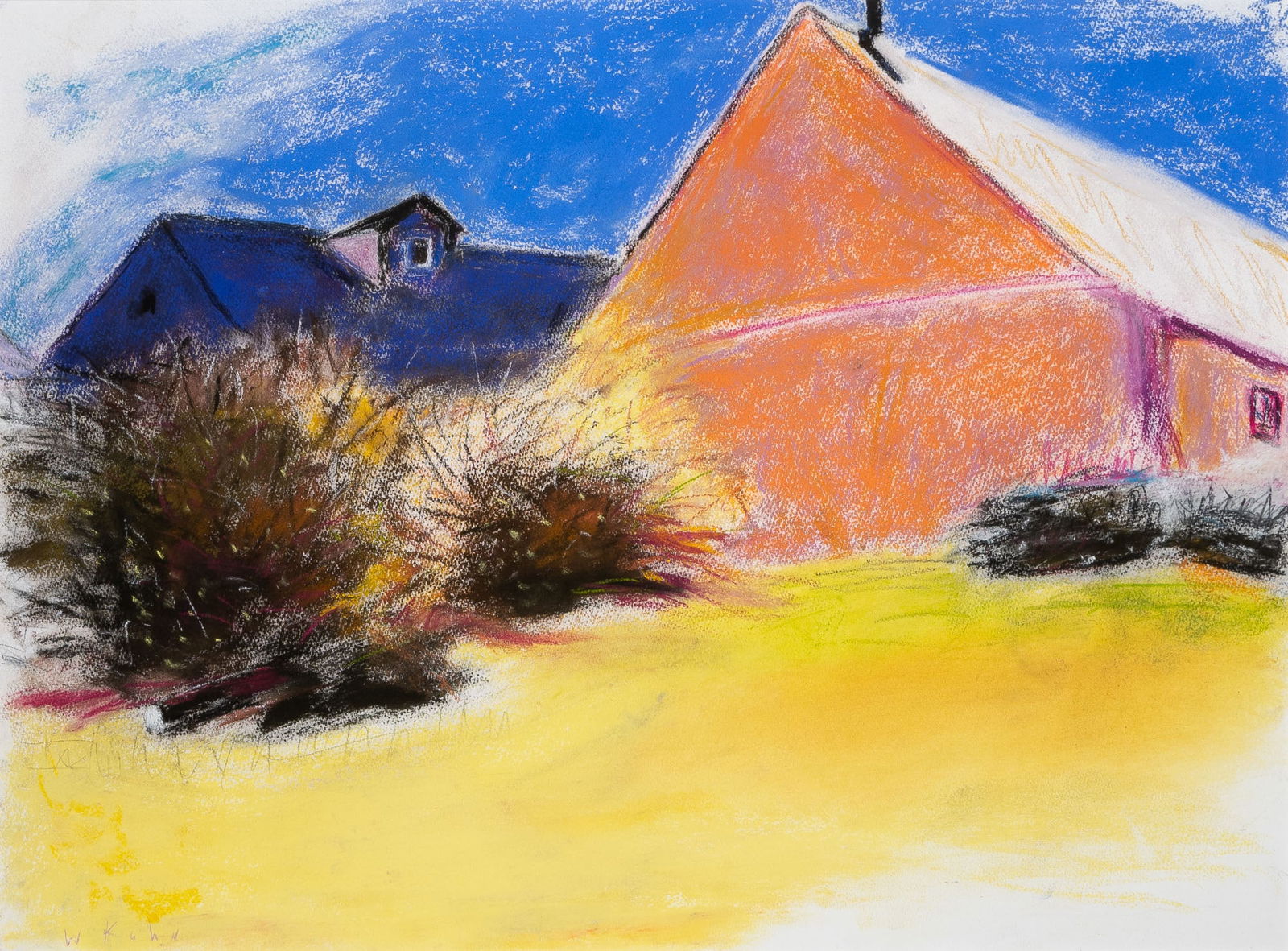 Wolf Kahn: German/American, 1927-2020Barns Near the Atlantic Golf Club, 2003Signed W. Kahn (ll)Pastel on paper22 1/4 x 30 inches (56.5 x 76.2 cm) (Framed dimension