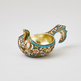 Russian Silver-Gilt and Cloisonné Enamel Kovsh