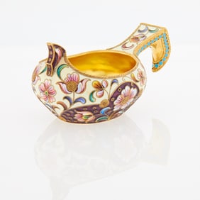 Russian Silver-Gilt and Cloisonné Enamel Kovsh