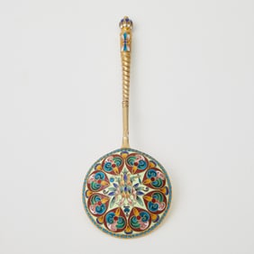 Russian Silver-Gilt and Cloisonné Enamel Spoon