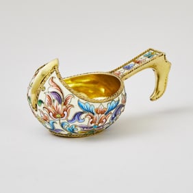 Russian Silver-Gilt and Cloisonné Enamel Small Kovsh