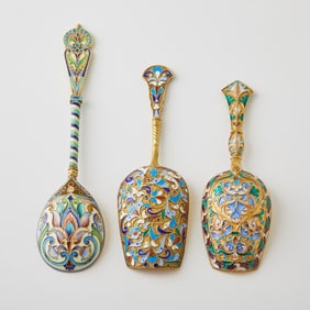 Group of Russian Silver-Gilt and Cloisonné Enamel Articles