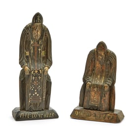 Two Russian Carved and Painted Wood Figures of St. Nilus Stolobensky