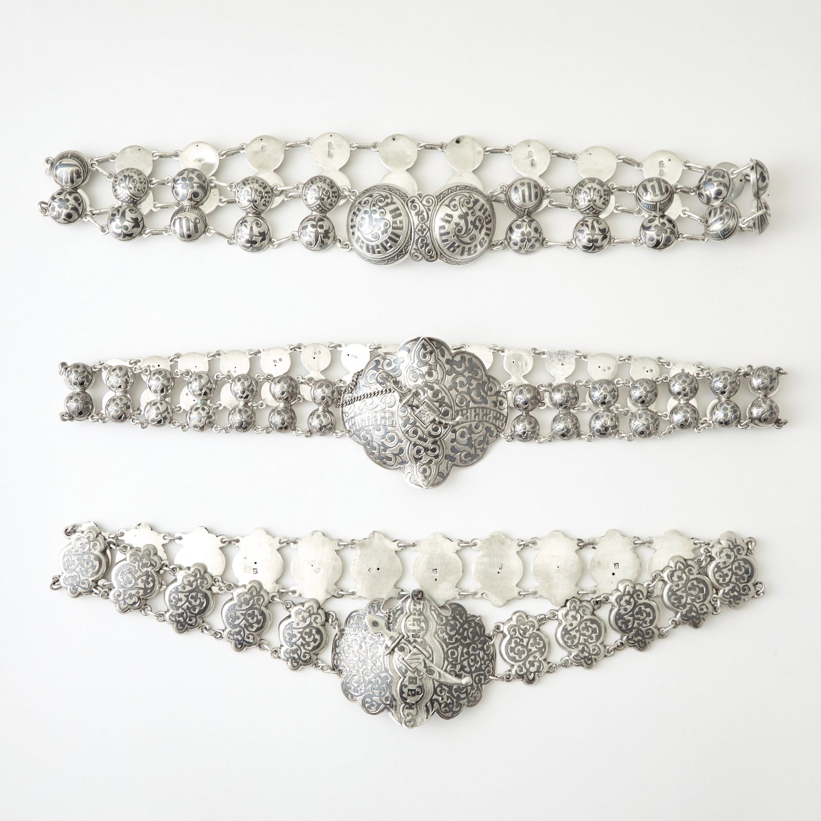 Group of Three Russian Silver and Niello Belts (1 of 7)