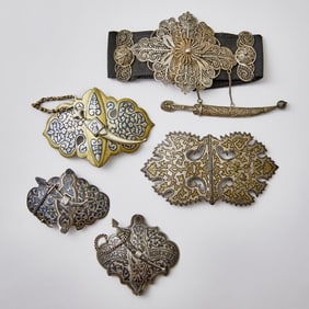 Group of Russian Silver, Niello or Filigree Belt Buckles