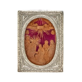 Russian Silver and Carved Wood Icon of the Nativity