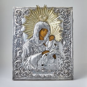 Russian Silver-Plate Icon of the Mother of God of Jerusalem