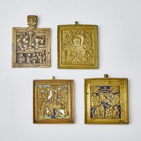 Group of Russian Enamel and Metal Alloy Traveling Icons
