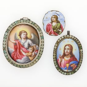 Three Russian Finift Enamel Miniature Icons
