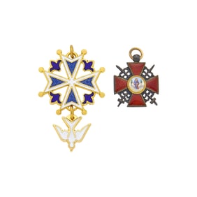 Russian Gold, Silver and Enamel Order of St. Anne Pendant