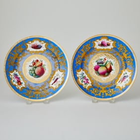 Pair of Russian Porcelain Gilt-Decorated Blue Ground Plates