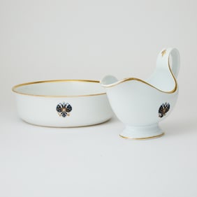 Russian Porcelain Sauce Boat and Bowl from the Coronation Service of Alexander III