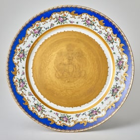 Russian Porcelain Glit and Floral Decorated Porcelain Charger