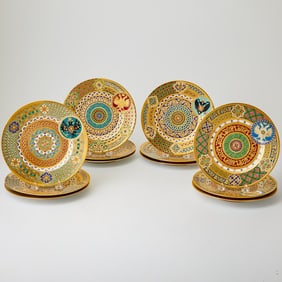 Set of Twelve Russian Gilt-Decorated Porcelain Plates