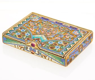 Russian Silver-Gilt and Cloisonné Enamel Cigarette Case