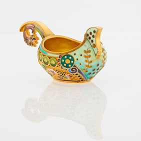 Russian Silver-Gilt and Cloisonné Enamel Miniature Kovsh