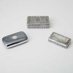 Group of Three Russian Silver and Niello Boxes
