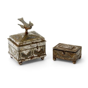Tula Steel Sewing Box; Together with a Tula Steel Small Covered Box
