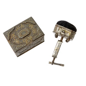 Tula Steel Sewing Box; Together with a Tula Steel Adjustable Pin Cushion
