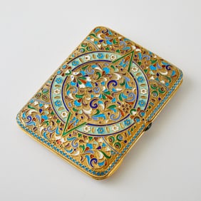 Russian Silver-Gilt and Cloisonné Enamel Cigarette Case