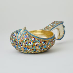 Russian Silver-Gilt and Cloisonné Enamel Kovsh
