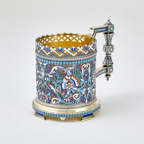Russian Parcel-Gilt Silver and Cloisonné Enamel Tea Glass Holder