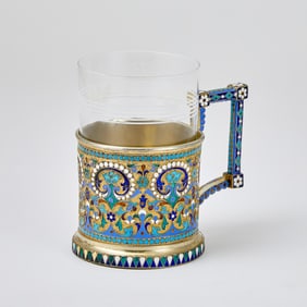 Russian Silver-Gilt and Cloisonné Enamel Tea Glass Holder