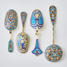 Group of Four Russian Silver-Gilt and Cloisonné Enamel Articles
