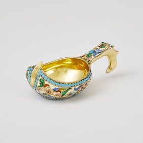 Russian Silver-Gilt and Cloisonné Enamel Small Kovsh