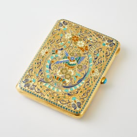 Russian Silver-Gilt and Cloisonné Enamel Cigarette Case
