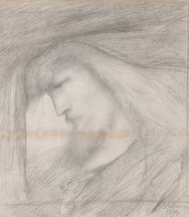 Simeon Solomon: British, 1840-1905Head of Christ, after Bernardino LuiniSigned S. Solomon and dated 1894 (lr); inscribed BERNARDINO LUINI MILAN along the lower margin (concealed by the mat) Graphite pencil on paper1